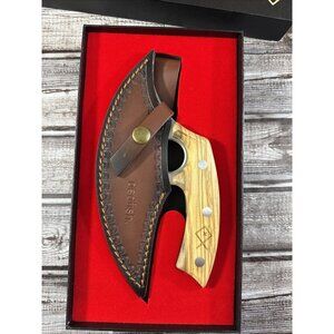 Deadfish German Steel U L U Knife Premium Italian Olive Wood Handle Fixed Blade